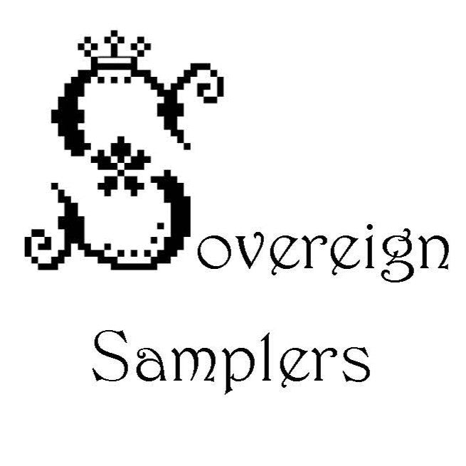 A black decorative logo on a white background reading 'Sovereign Samplers' with a stylized ornamental S and small crown detail.