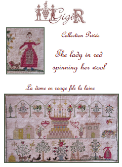 THE LADY IN RED SPINNING HER WOOL - Gigi R Designs,  Private Collection