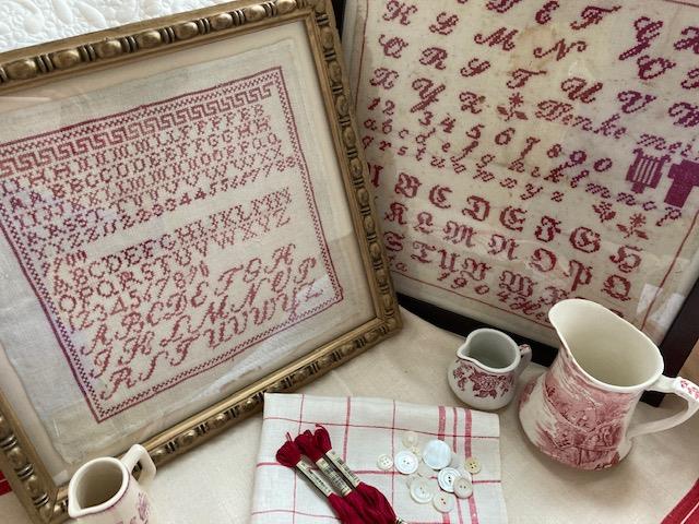 A COLLECTION OF ANTIQUE RED SAMPLERS - JBW Designs by Judy Whitman