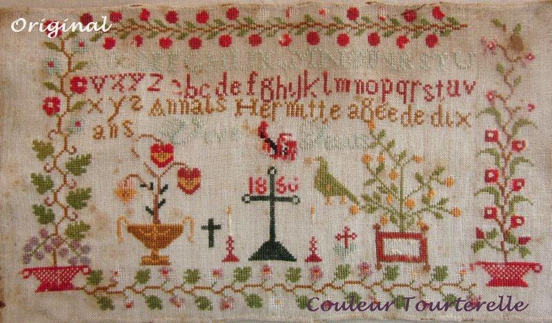 Anais Hermite 1856 Reproduction Sampler - Couleur Tourterelle