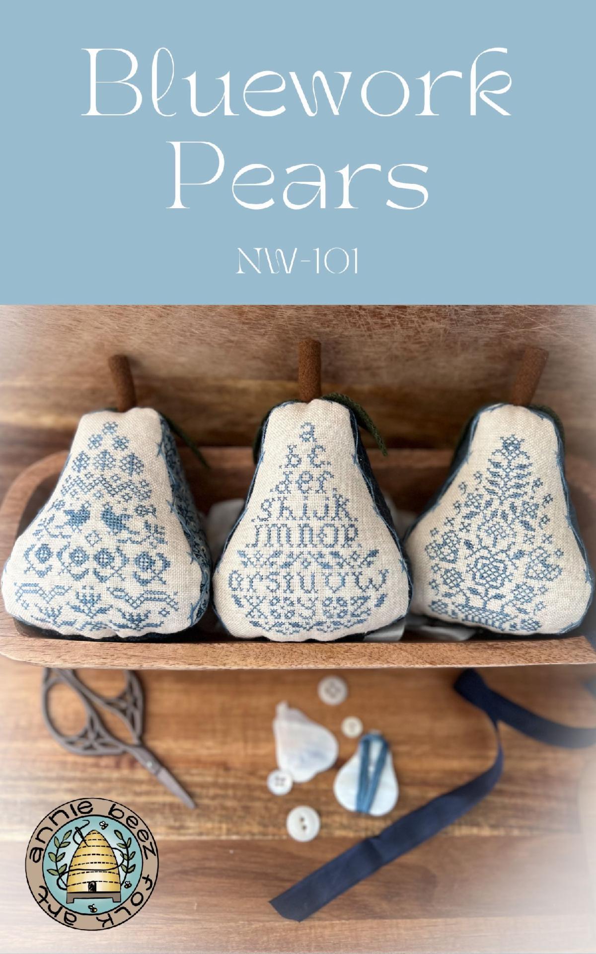 BLUEWORK PEARS design by Annie Beez Folk Art