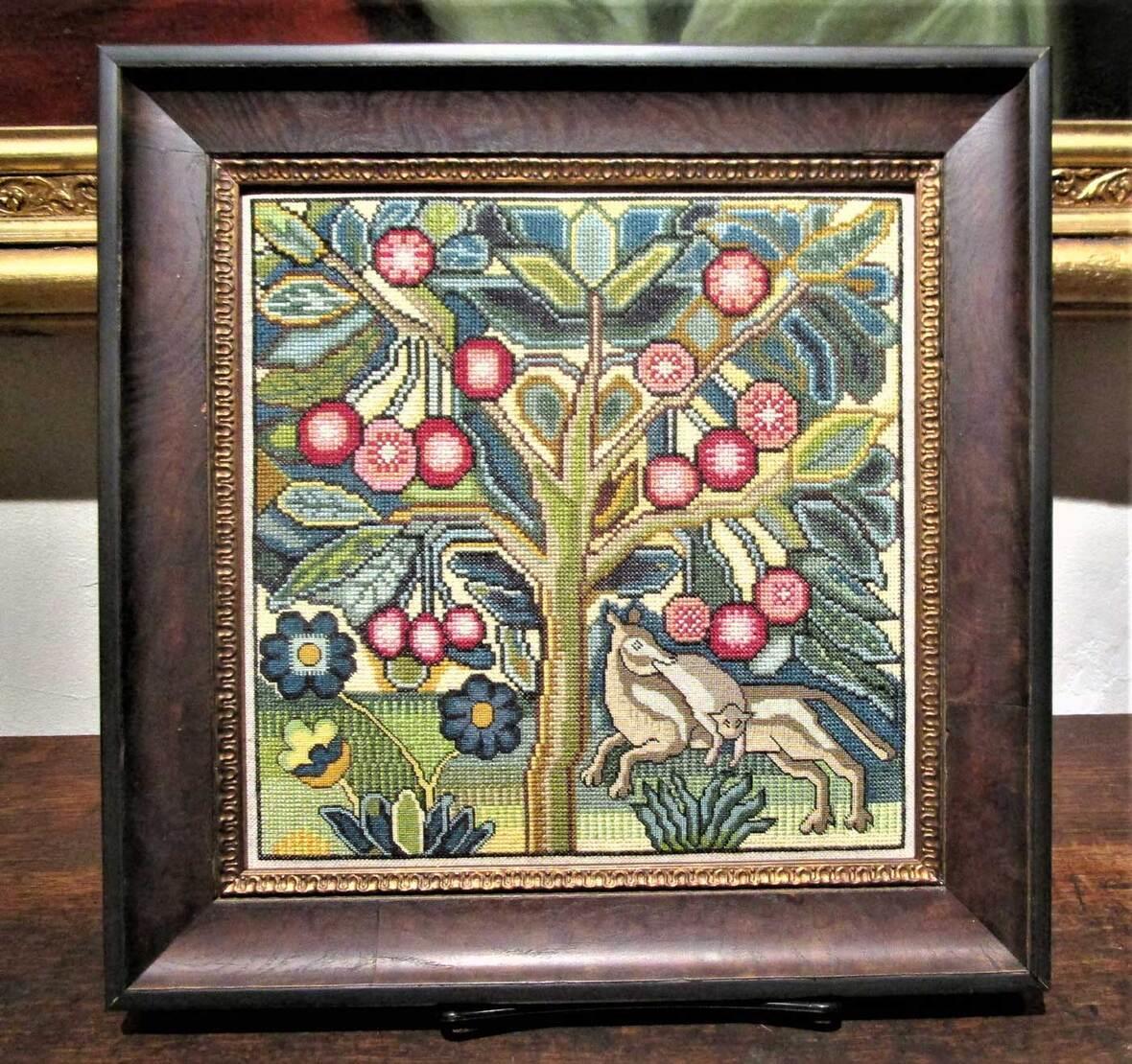 NEEDLEWORK PANEL OF A FRUIT TREE WITH TWO ANIMALS circa 1690 - The Scarlet Letter