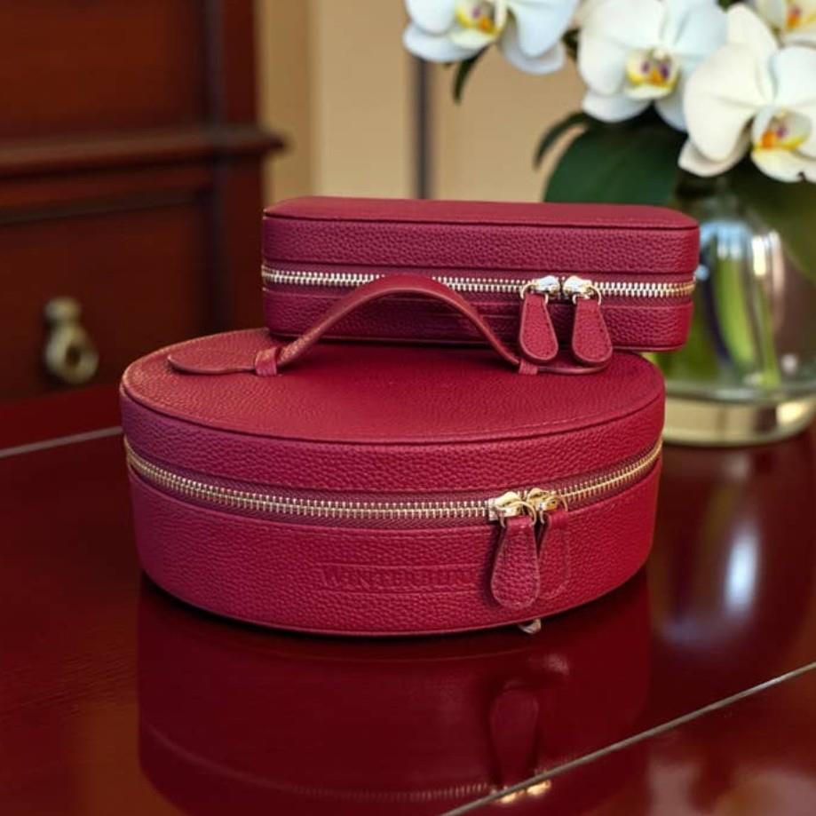 Maroon Leather Travel Case Needlework Case - WinterBury Leather Goods