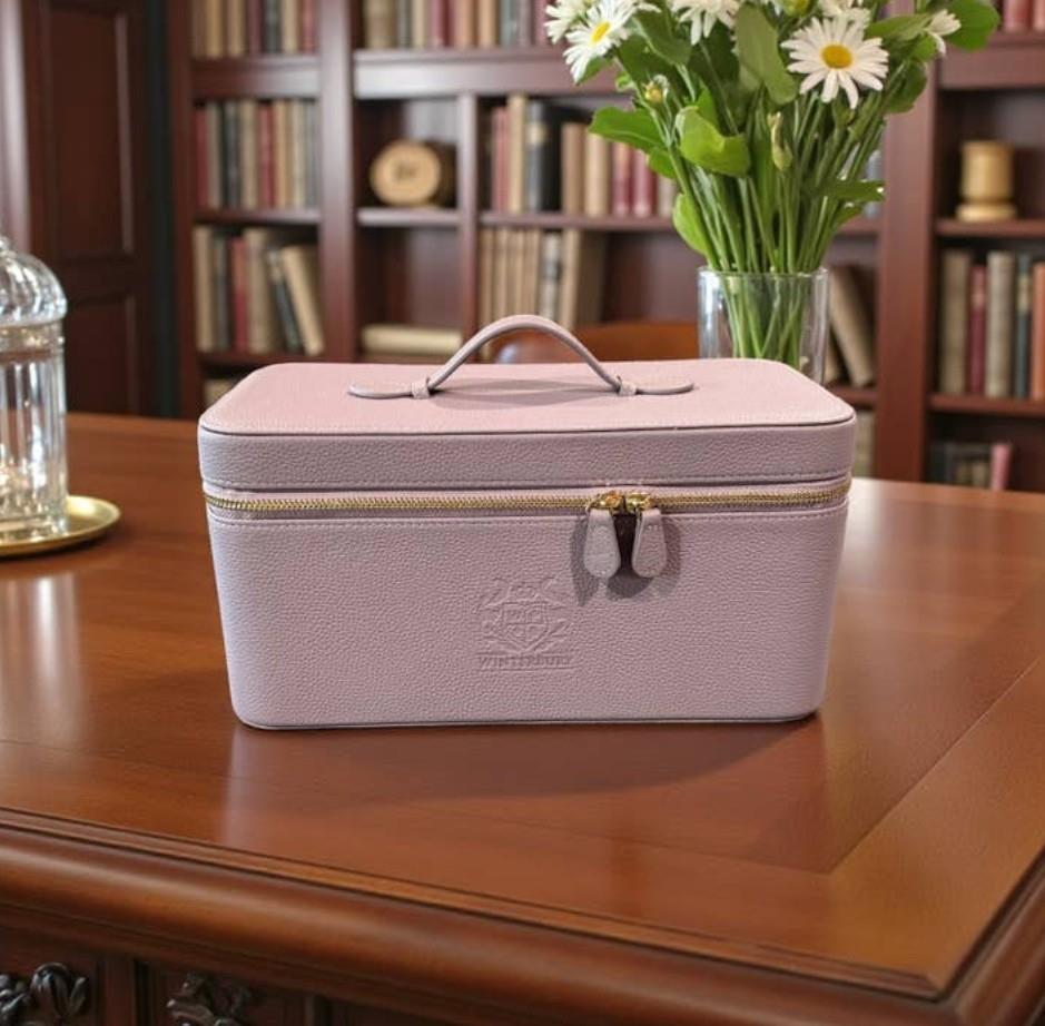 Lilac Large Rectangular Leather Needlework Case - WinterBury Leather Goods