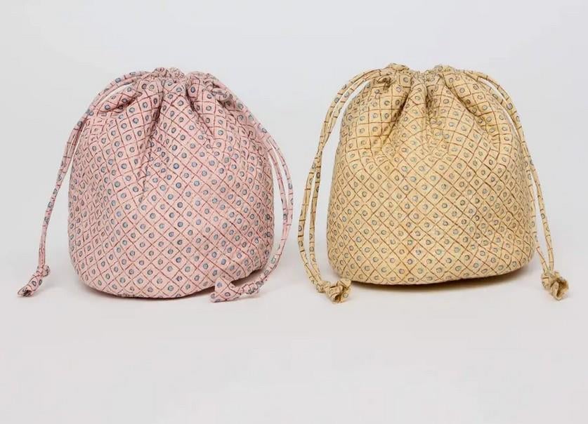 Block Print Quilted Drawstring Pouches