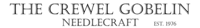 Black serif text reading 'THE CREWEL GOBELIN NEEDLECRAFT EST. 1976' on a white background.