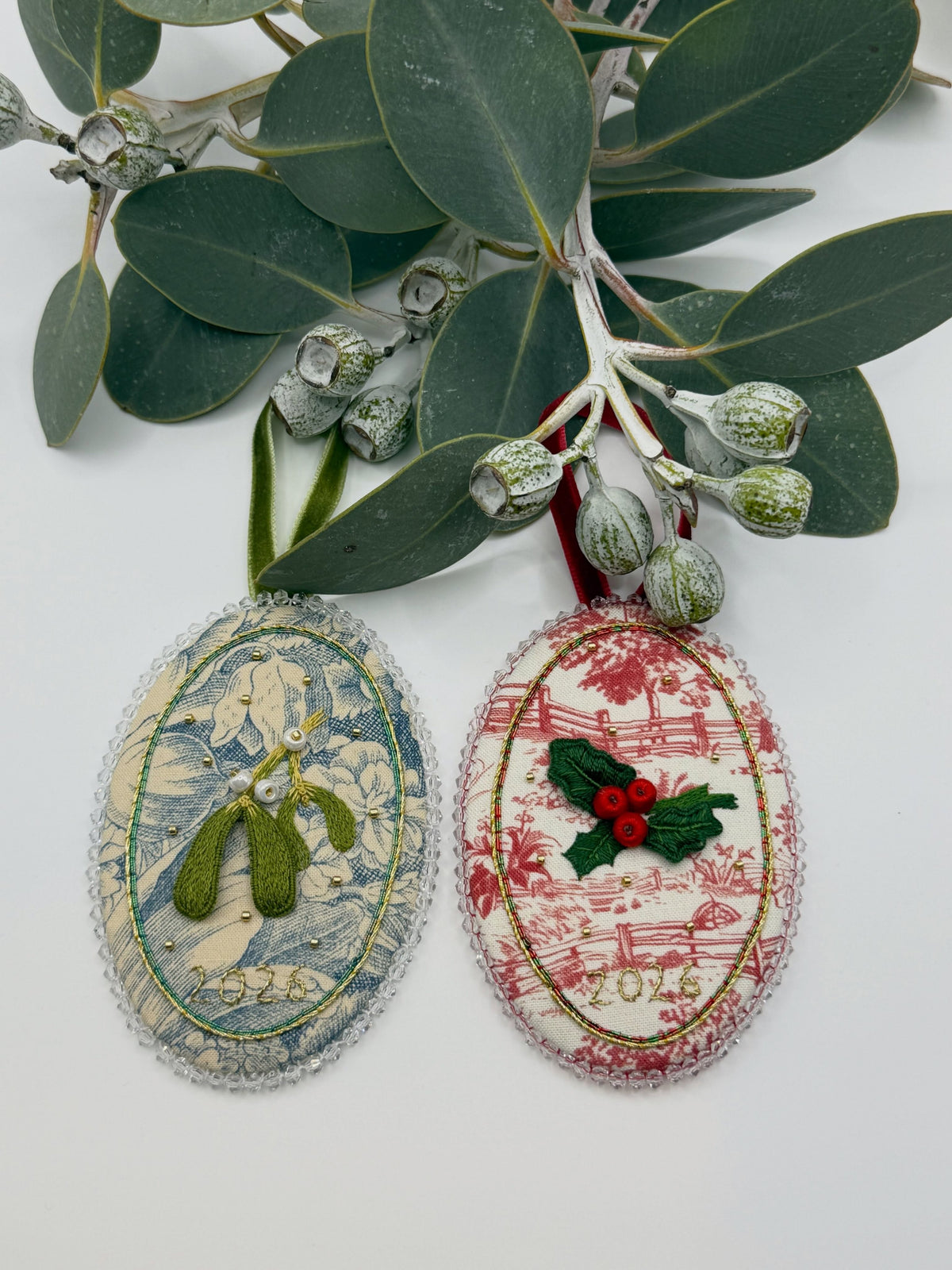 Workshop -  Holly & Mistletoe Embroidery Christmas Ornaments